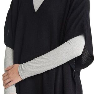 Nordstrom Black V-Neck Wool & Cashmere Poncho One Size Minimalist Color Block